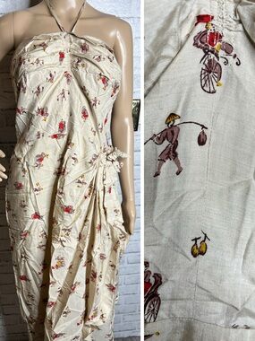 Vintage handmade halter sheath dress Japanese print
